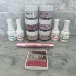 Rossi Glam Dipping Dip Powder Nail Set Bundle with Pink Nail Drill - pink mood